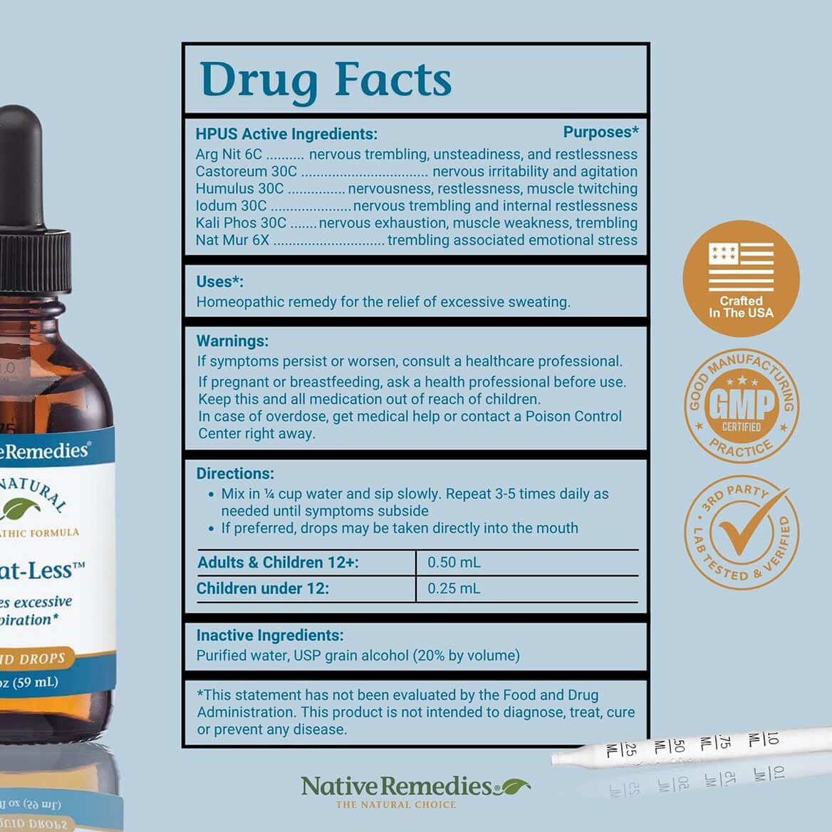 Native Remedies Sweat-Less - Natural Homeopathic Formula for Excessive Sweating, Perspiration and Clamminess - 59 mL - dailyvitalstore
