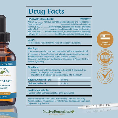 Native Remedies Sweat-Less - Natural Homeopathic Formula for Excessive Sweating, Perspiration and Clamminess - 59 mL - dailyvitalstore