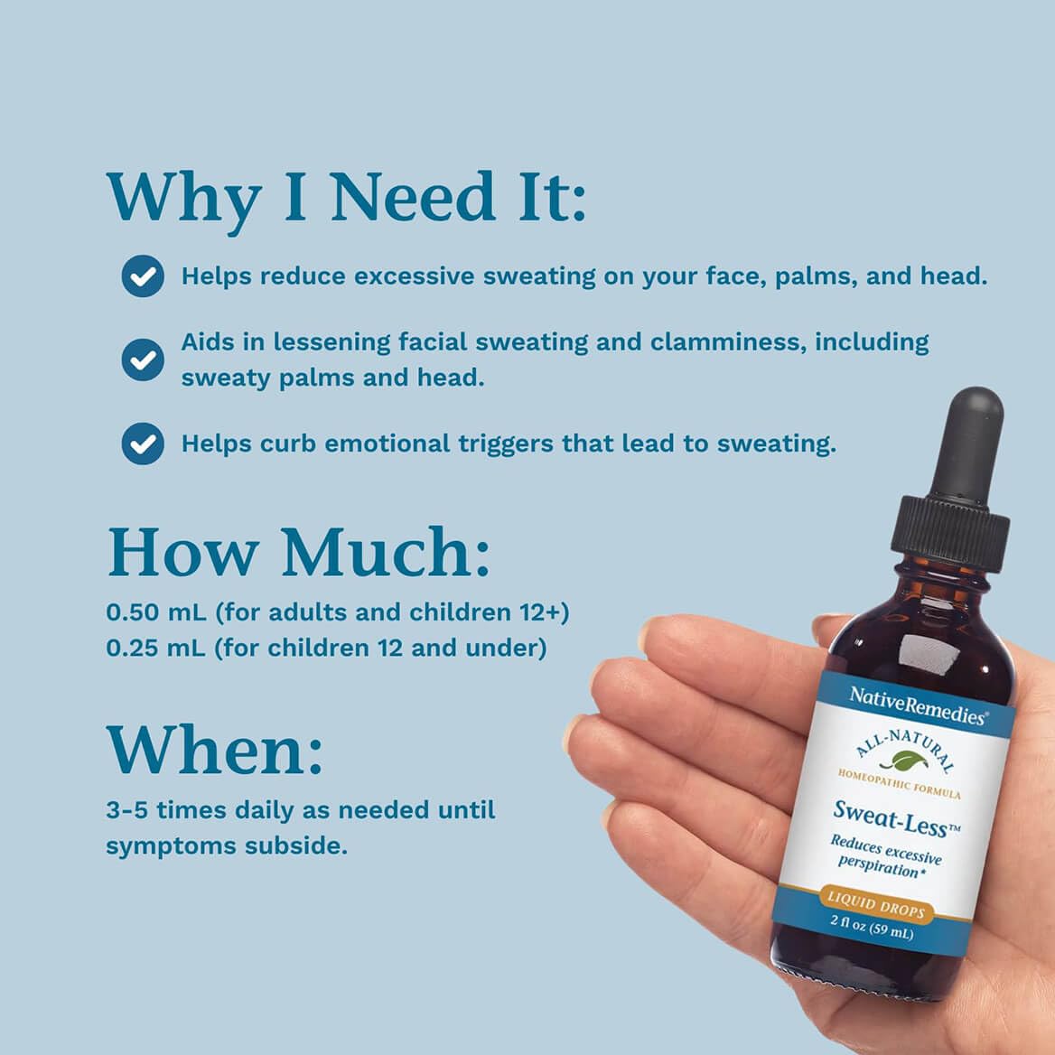 Native Remedies Sweat-Less - Natural Homeopathic Formula for Excessive Sweating, Perspiration and Clamminess - 59 mL - dailyvitalstore