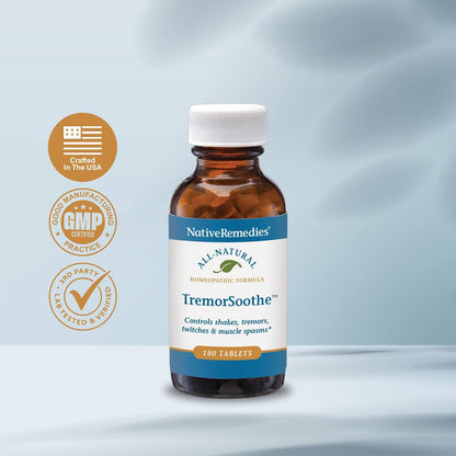 Native Remedies TremorSoothe - Natural Homeopathic Formula to Temporarily Control Shakes, Tremors, Muscle Spasms and Twitches -180 Tablets - dailyvitalstore