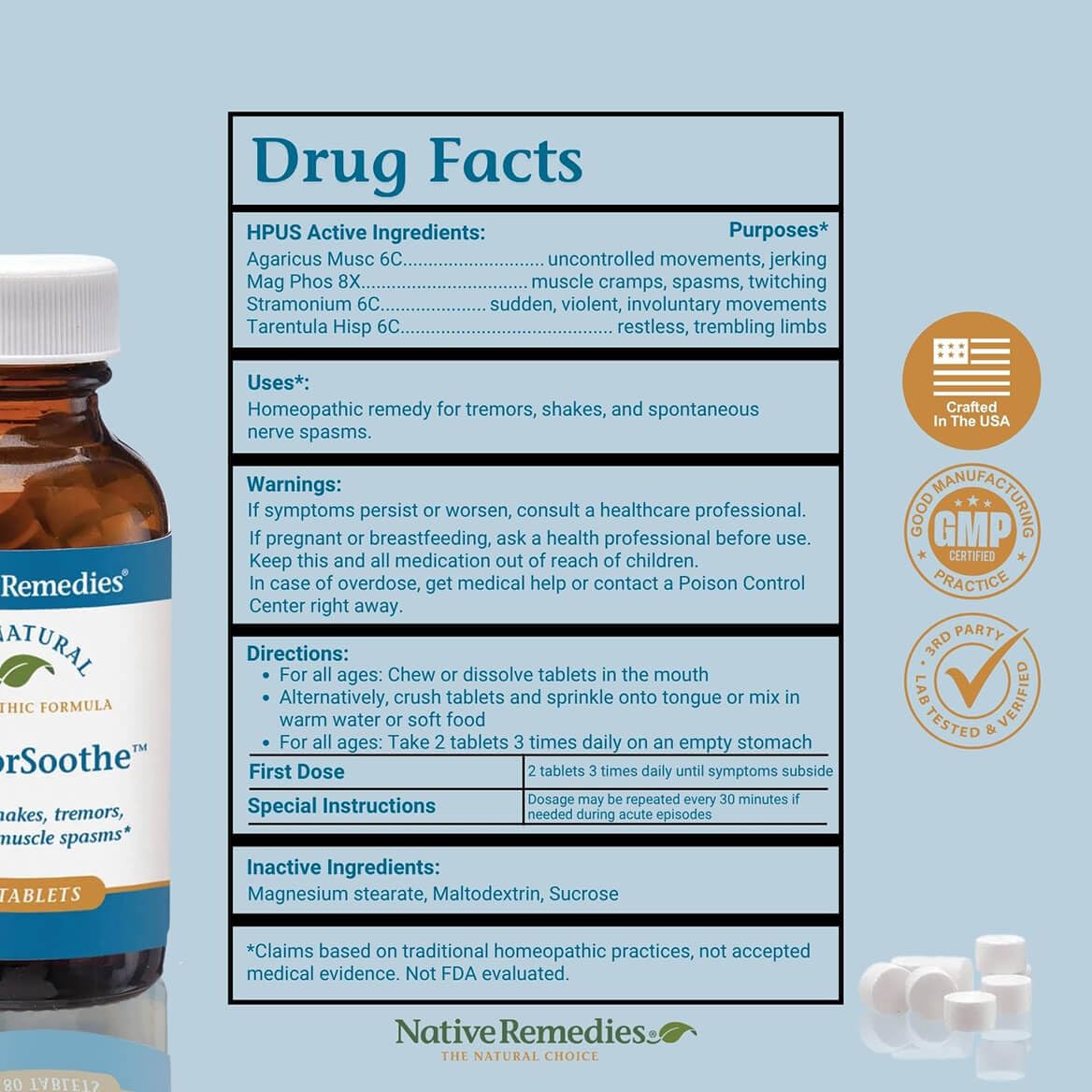 Native Remedies TremorSoothe - Natural Homeopathic Formula to Temporarily Control Shakes, Tremors, Muscle Spasms and Twitches -180 Tablets - dailyvitalstore
