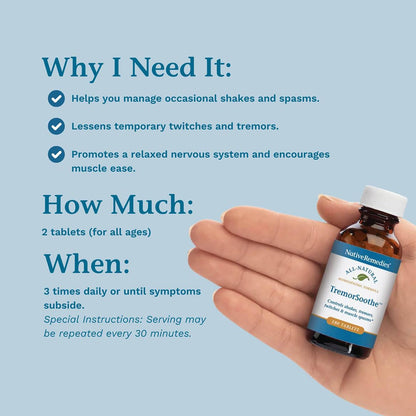 Native Remedies TremorSoothe - Natural Homeopathic Formula to Temporarily Control Shakes, Tremors, Muscle Spasms and Twitches -180 Tablets - dailyvitalstore