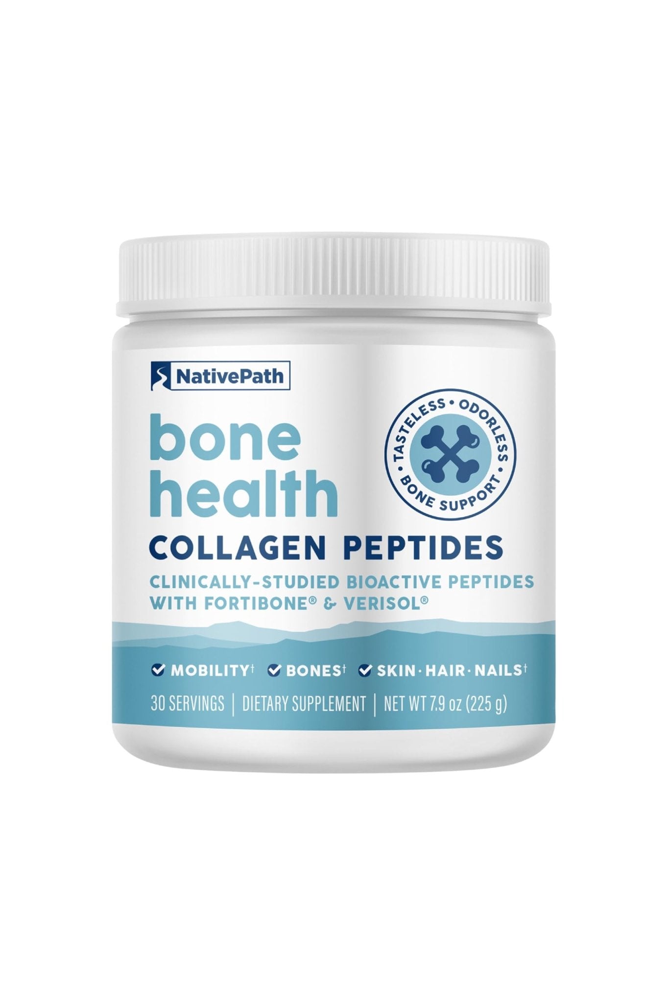 NativePath Bone Health Collagen Peptides, Type 1 & 3, with Fortibone and Verisol, 7.9 Ounce, 30 Servings - dailyvitalstore