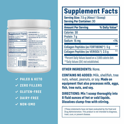 NativePath Bone Health Collagen Peptides, Type 1 & 3, with Fortibone and Verisol, 7.9 Ounce, 30 Servings - dailyvitalstore