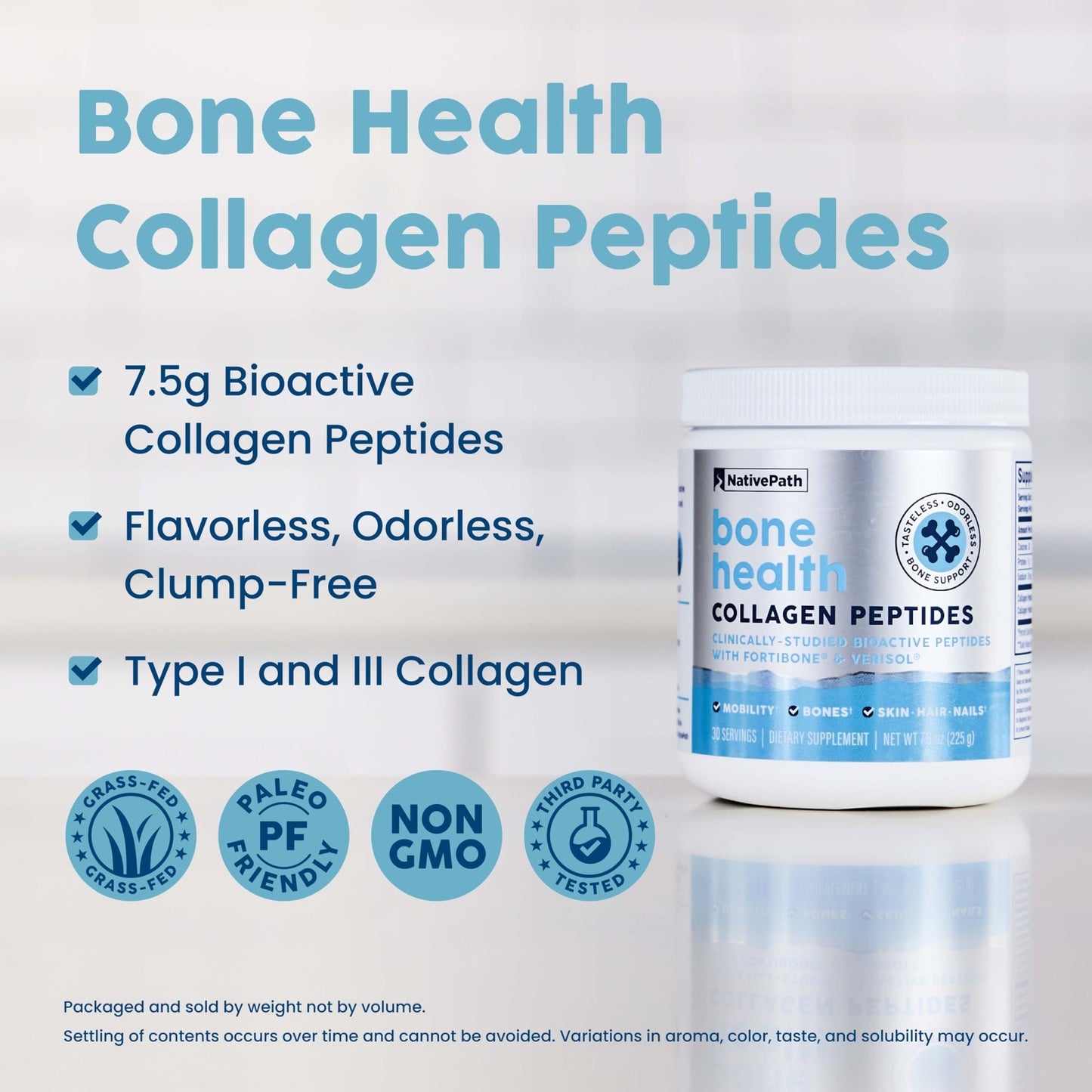 NativePath Bone Health Collagen Peptides, Type 1 & 3, with Fortibone and Verisol, 7.9 Ounce, 30 Servings - dailyvitalstore
