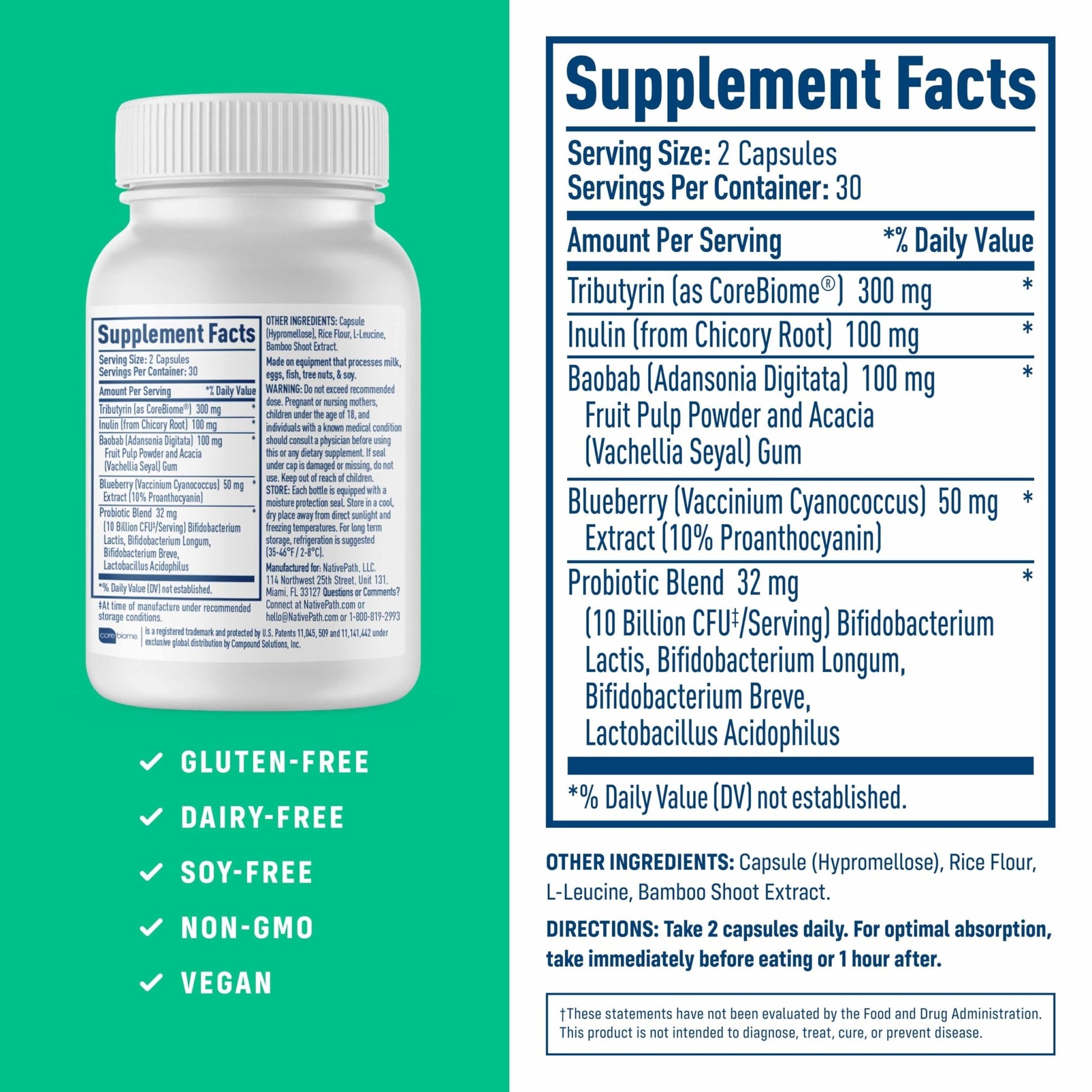 NativePath Complete Synbiotic - Pre, Pro & Postbiotic 3-in-1 for Gut Health & Digestive Support - 10 Billion CFU, 30 Servings - dailyvitalstore