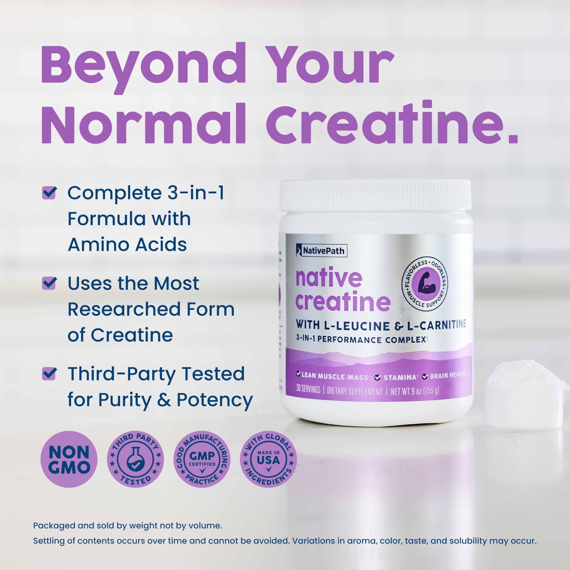 NativePath Creatine Monohydrate Powder with L-Leucine & L-Carnitine - Muscle Building Supplement for Men & Women - 30 Servings (Pack of 2) - dailyvitalstore