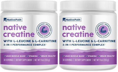NativePath Creatine Monohydrate Powder with L-Leucine & L-Carnitine - Muscle Building Supplement for Men & Women - 30 Servings (Pack of 2) - dailyvitalstore