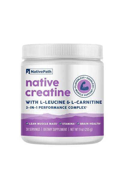 NativePath Creatine Monohydrate Powder with L-Leucine & L-Carnitine - Supports Muscle Health for Men & Women - 30 Servings - dailyvitalstore