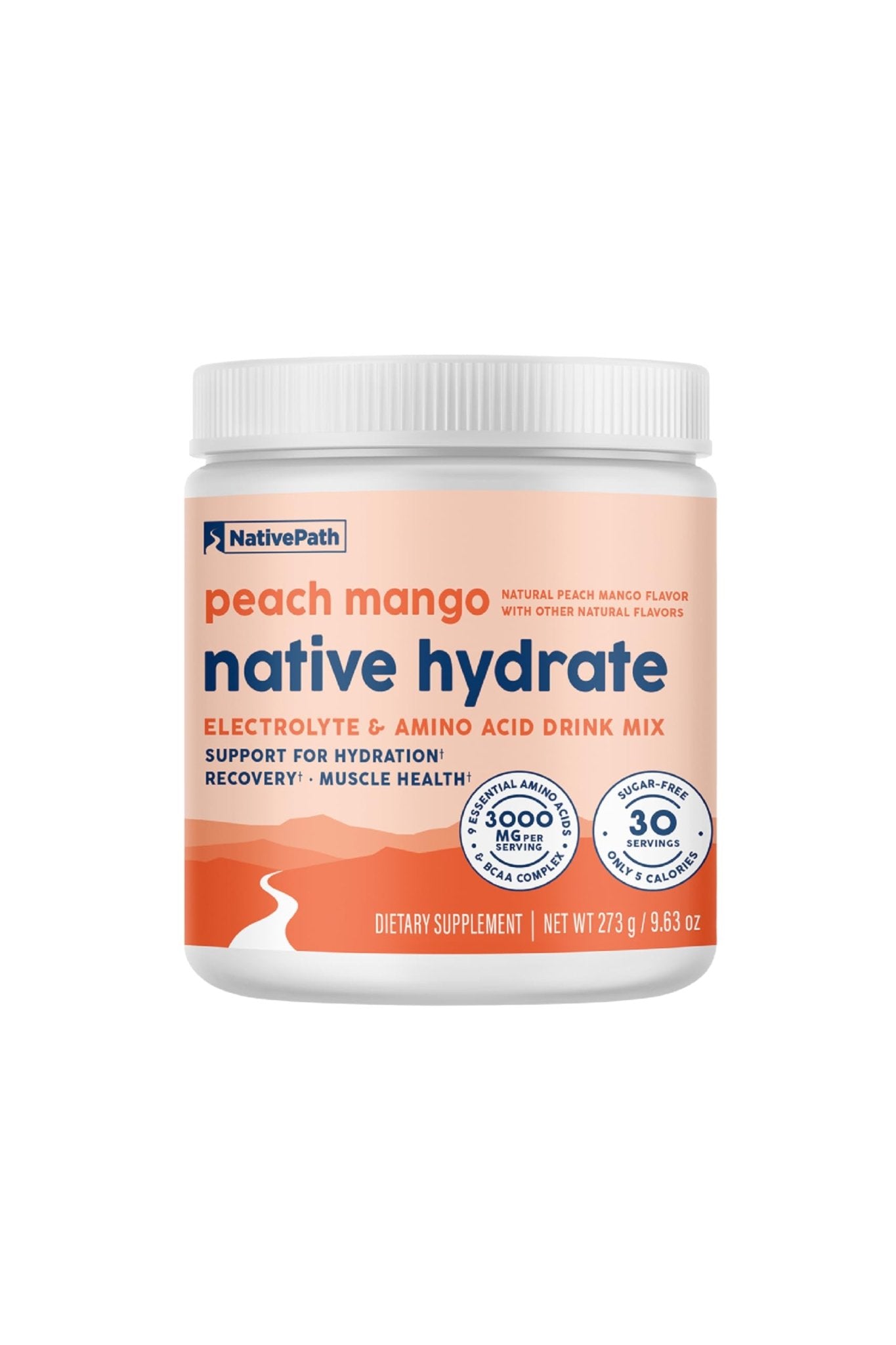 NativePath Hydrate, Zero Sugar, Electrolytes Powder with BCAAs, Peach Mango Hydration, Keto & Paleo Friendly, 30 Servings - dailyvitalstore