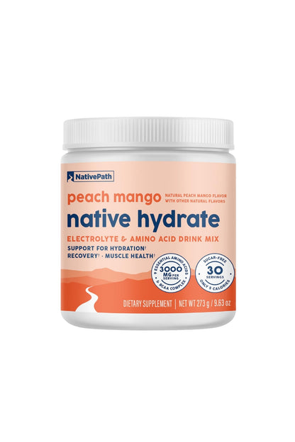 NativePath Hydrate, Zero Sugar, Electrolytes Powder with BCAAs, Peach Mango Hydration, Keto & Paleo Friendly, 30 Servings - dailyvitalstore