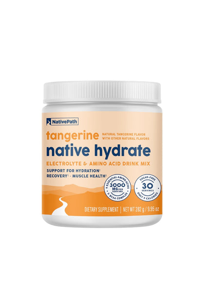 NativePath Hydrate, Zero Sugar, Electrolytes Powder with BCAAs, Tangerine Hydration, Keto & Paleo Friendly, 30 Servings - dailyvitalstore