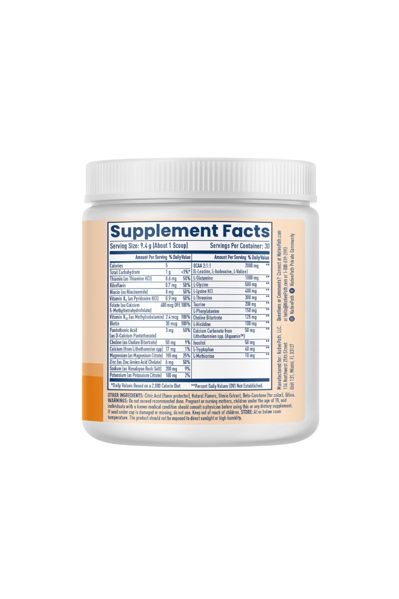 NativePath Hydrate, Zero Sugar, Electrolytes Powder with BCAAs, Tangerine Hydration, Keto & Paleo Friendly, 30 Servings - dailyvitalstore