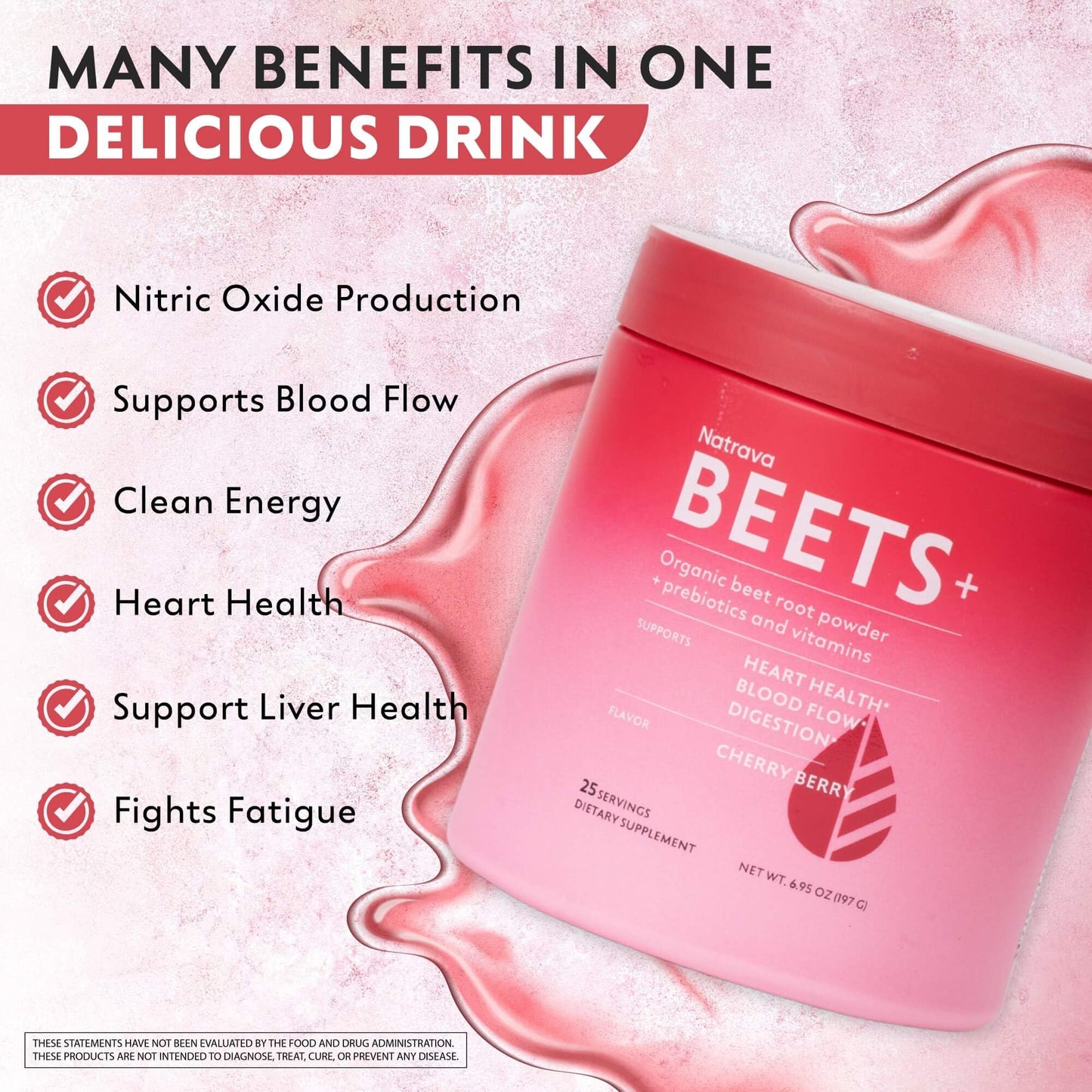Natrava Beets+ Organic Beet Root Powder Blend Fortified with Vitamins & Prebiotics for Heart Healthy Energy & Nitric Oxide Production - dailyvitalstore