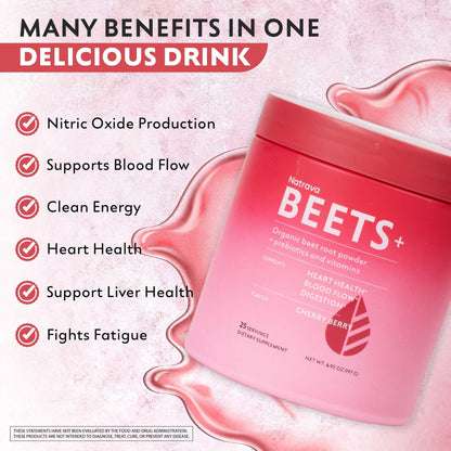 Natrava Beets+ Organic Beet Root Powder Blend Fortified with Vitamins & Prebiotics for Heart Healthy Energy & Nitric Oxide Production - dailyvitalstore
