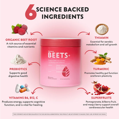 Natrava Beets+ Organic Beet Root Powder Blend Fortified with Vitamins & Prebiotics for Heart Healthy Energy & Nitric Oxide Production - dailyvitalstore