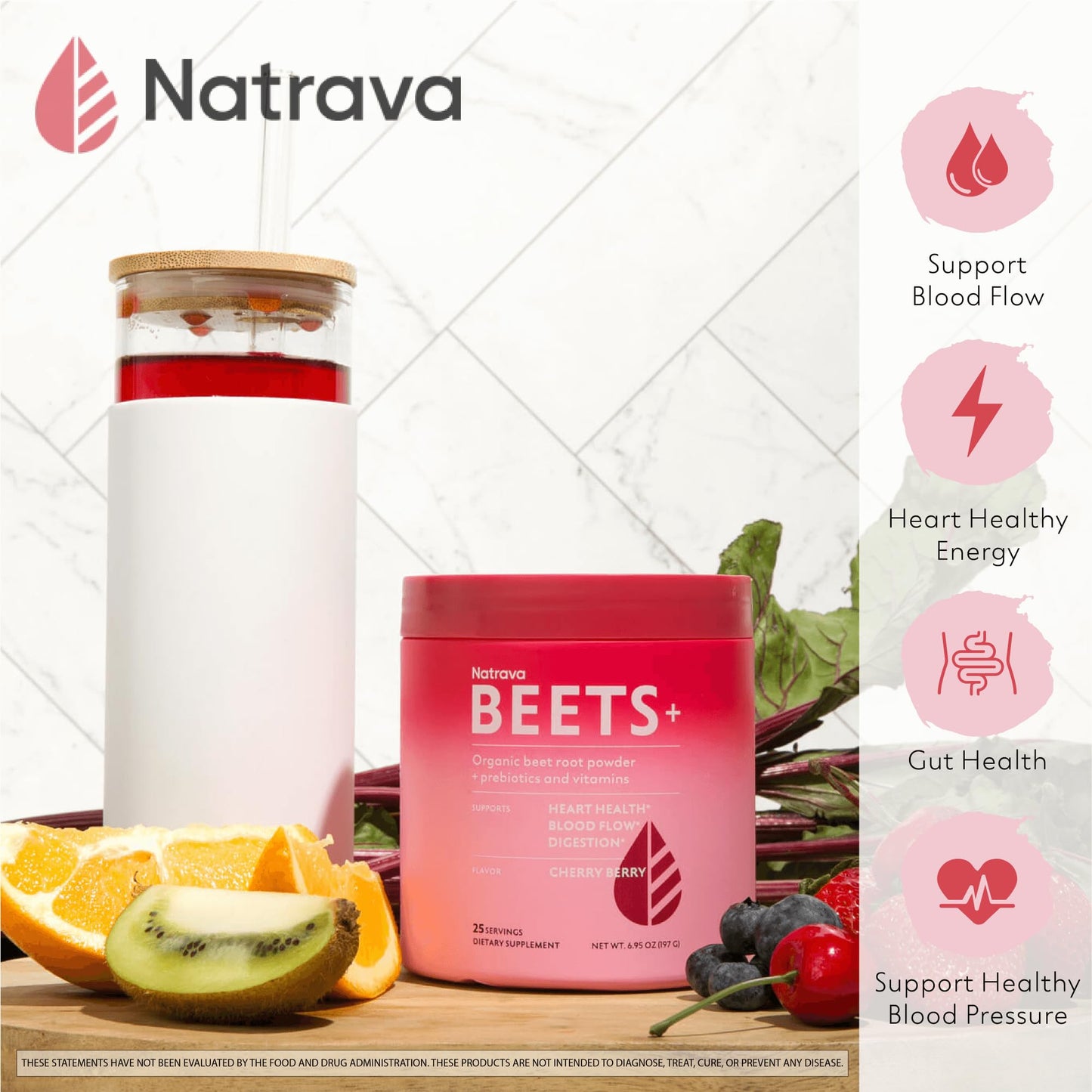 Natrava Beets+ Organic Beet Root Powder Blend Fortified with Vitamins & Prebiotics for Heart Healthy Energy & Nitric Oxide Production - dailyvitalstore