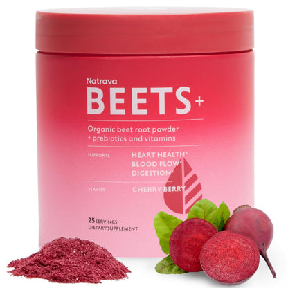 Natrava Beets+ Organic Beet Root Powder Blend Fortified with Vitamins & Prebiotics for Heart Healthy Energy & Nitric Oxide Production - dailyvitalstore