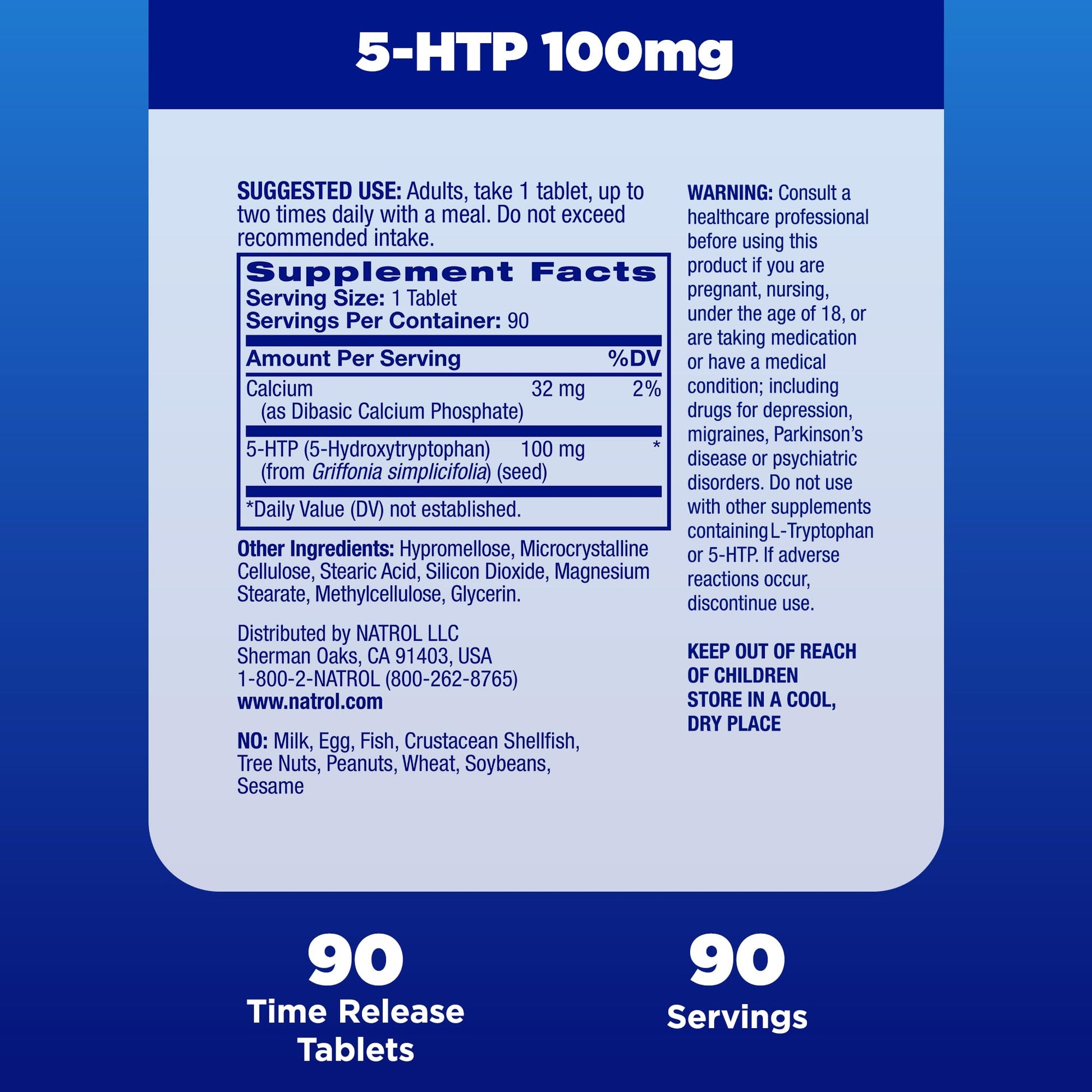 Natrol 5-HTP 100mg, Dietary Supplement Helps Support a Balanced Mood, Mood and Stress Support Supplement, 90 Time Release Tablets, 45-90 Day Supply - dailyvitalstore