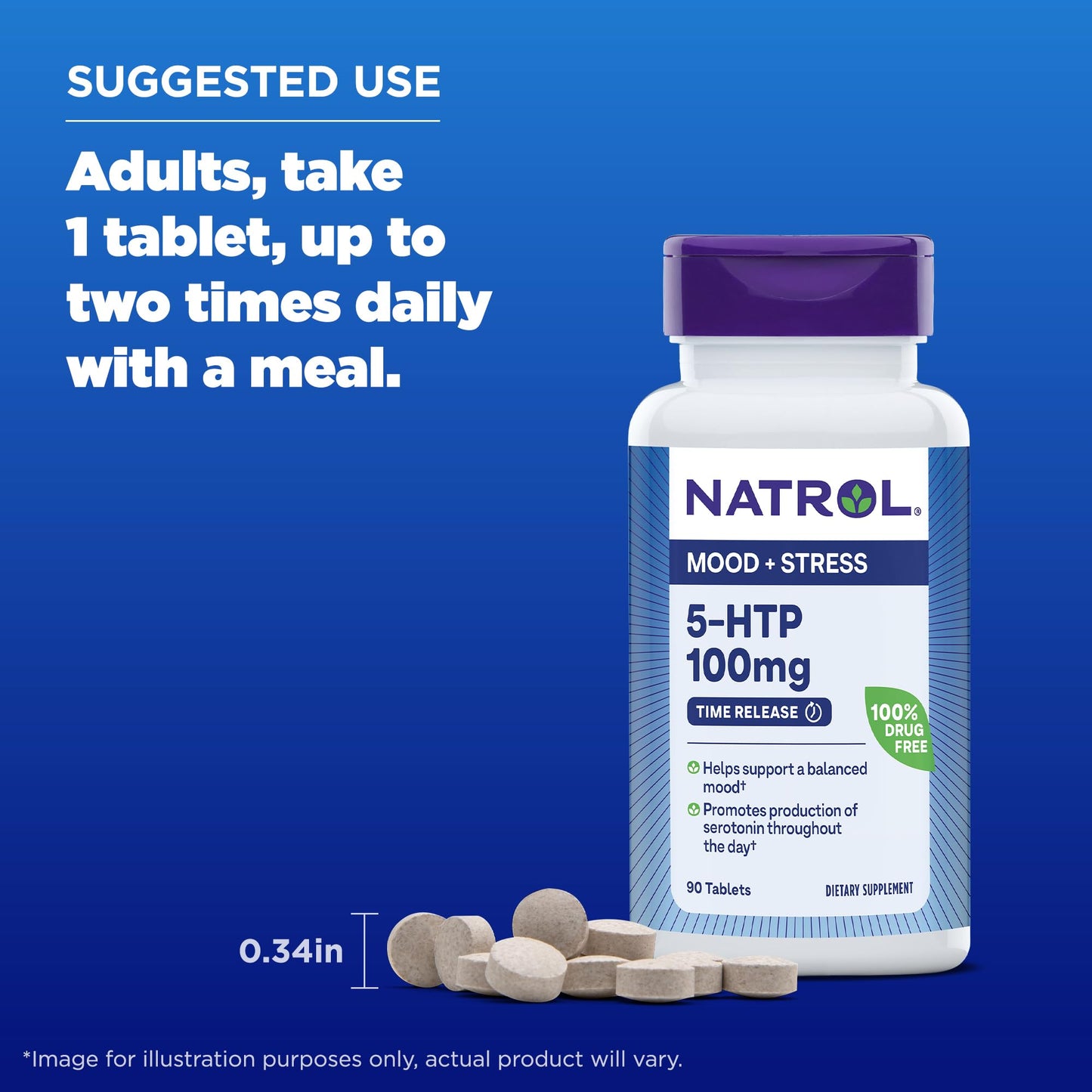 Natrol 5-HTP 100mg, Dietary Supplement Helps Support a Balanced Mood, Mood and Stress Support Supplement, 90 Time Release Tablets, 45-90 Day Supply - dailyvitalstore