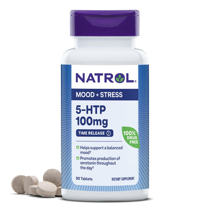 Natrol 5-HTP 100mg, Dietary Supplement Helps Support a Balanced Mood, Mood and Stress Support Supplement, 90 Time Release Tablets, 45-90 Day Supply - dailyvitalstore