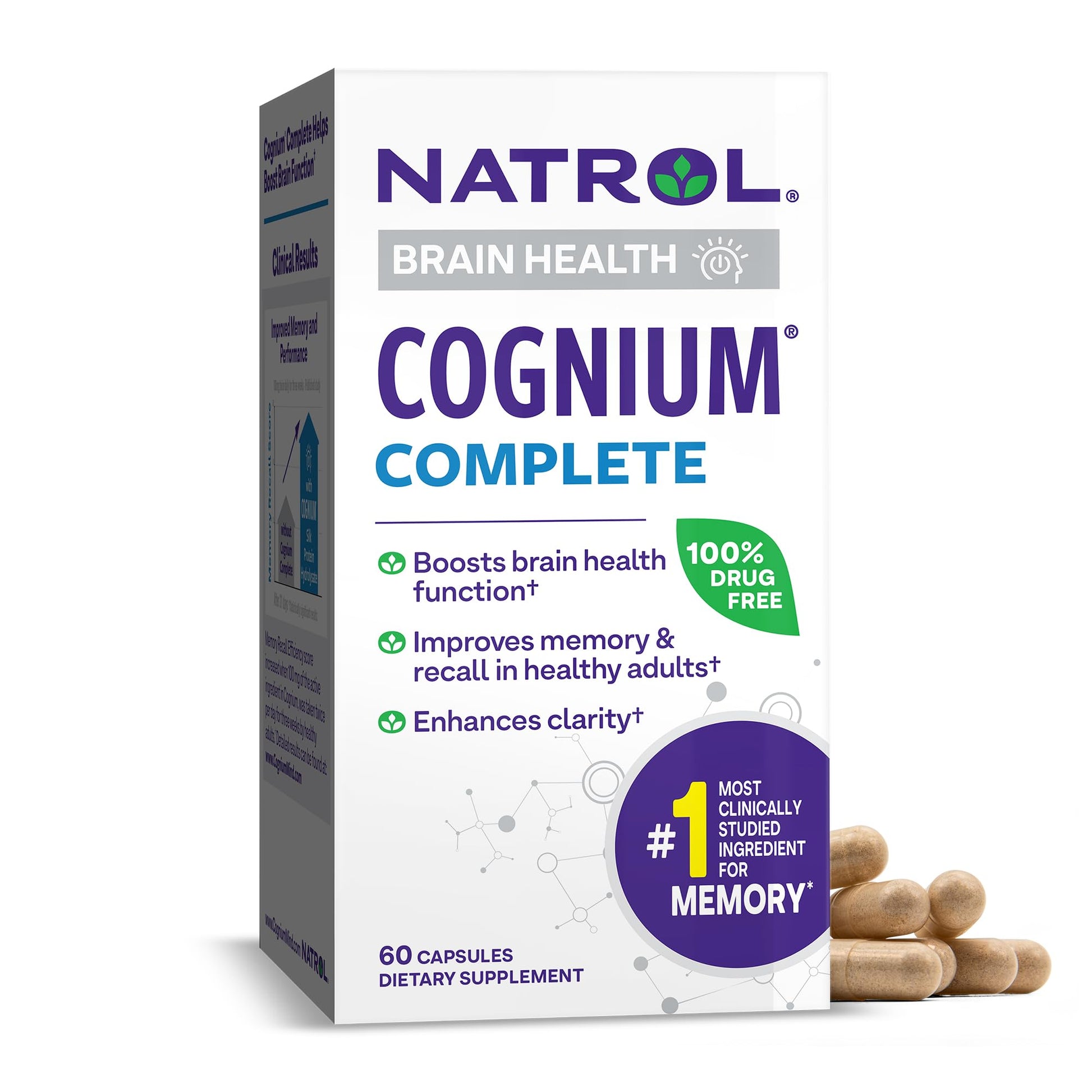 Natrol Cognium Complete, Dietary Supplement for Brain Health, Brain Health Supplements for Adults, 60 Capsules, 30 Day Supply - dailyvitalstore