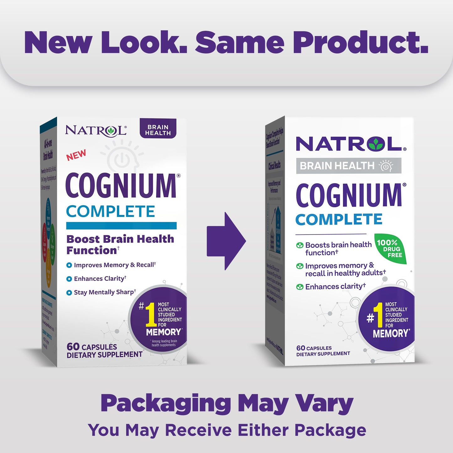 Natrol Cognium Complete, Dietary Supplement for Brain Health, Brain Health Supplements for Adults, 60 Capsules, 30 Day Supply - dailyvitalstore