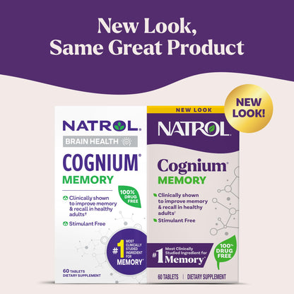 Natrol Cognium Memory, Brain Health Supplements for Adults, Brain Memory Supplements, Enhances Mental Agility in Healthy Adults, - dailyvitalstore