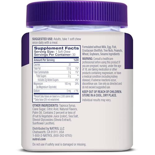 Natrol Magnesium Glycinate Supplements 100mg, Cherry Lemon Soft Chews for Healthy Sleep and Body, Magnesium Glycinate 100mg, Up to a 30 Day Supply - dailyvitalstore