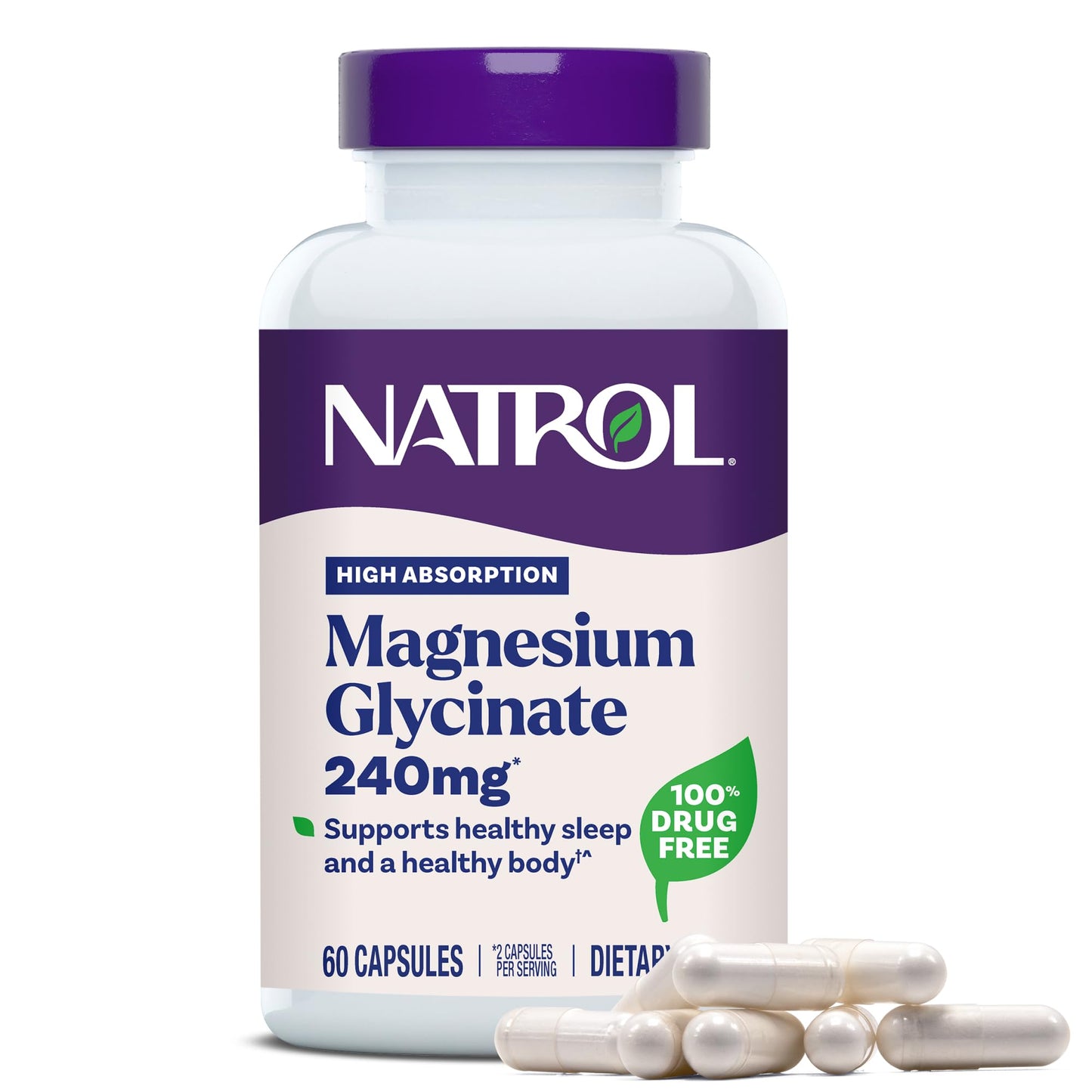 Natrol Magnesium Glycinate Supplements 240 mg - High Absorption - Calm Magnesium Glycinate for Sleep - 60 Capsules, 30 Day Supply - dailyvitalstore