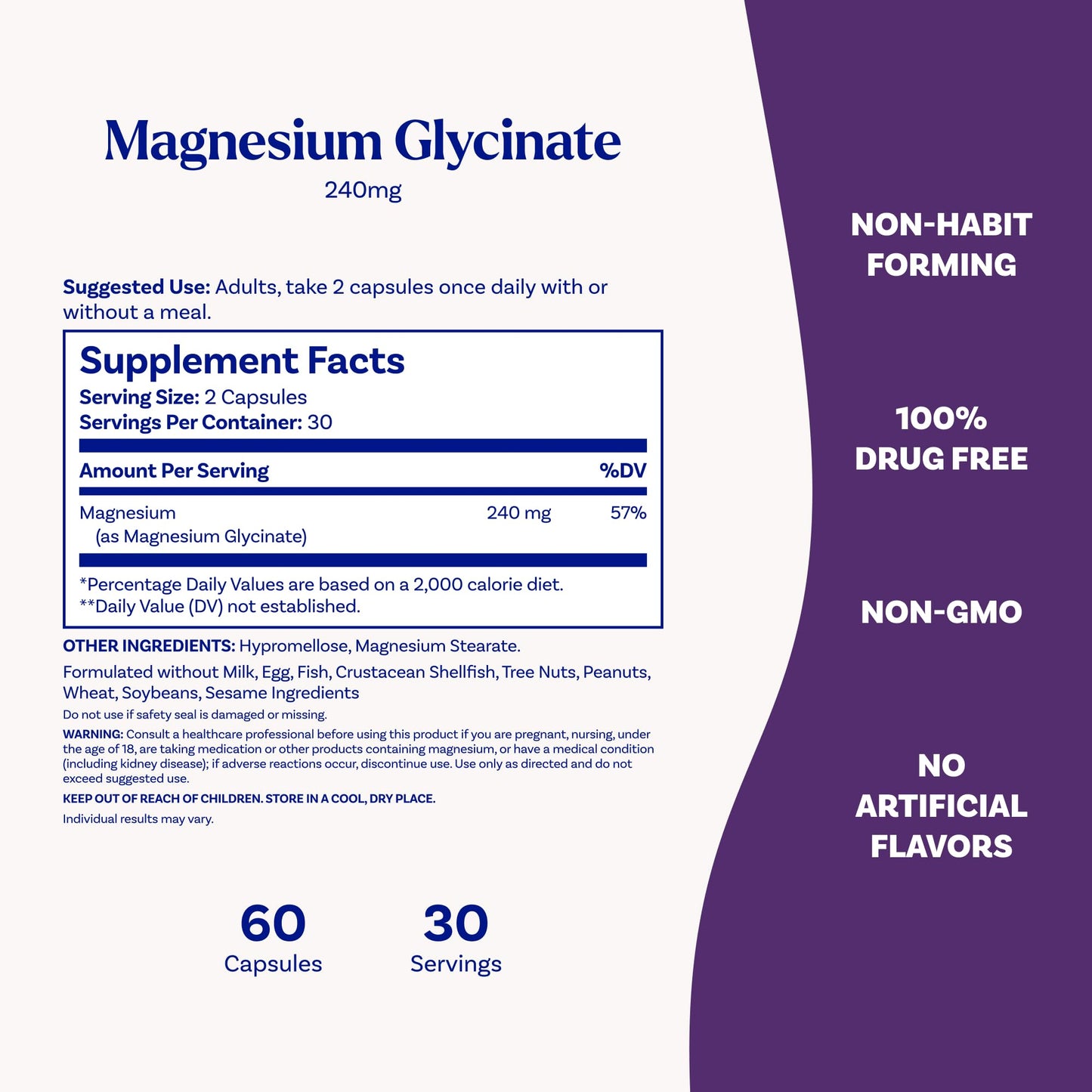 Natrol Magnesium Glycinate Supplements 240 mg - High Absorption - Calm Magnesium Glycinate for Sleep - 60 Capsules, 30 Day Supply - dailyvitalstore