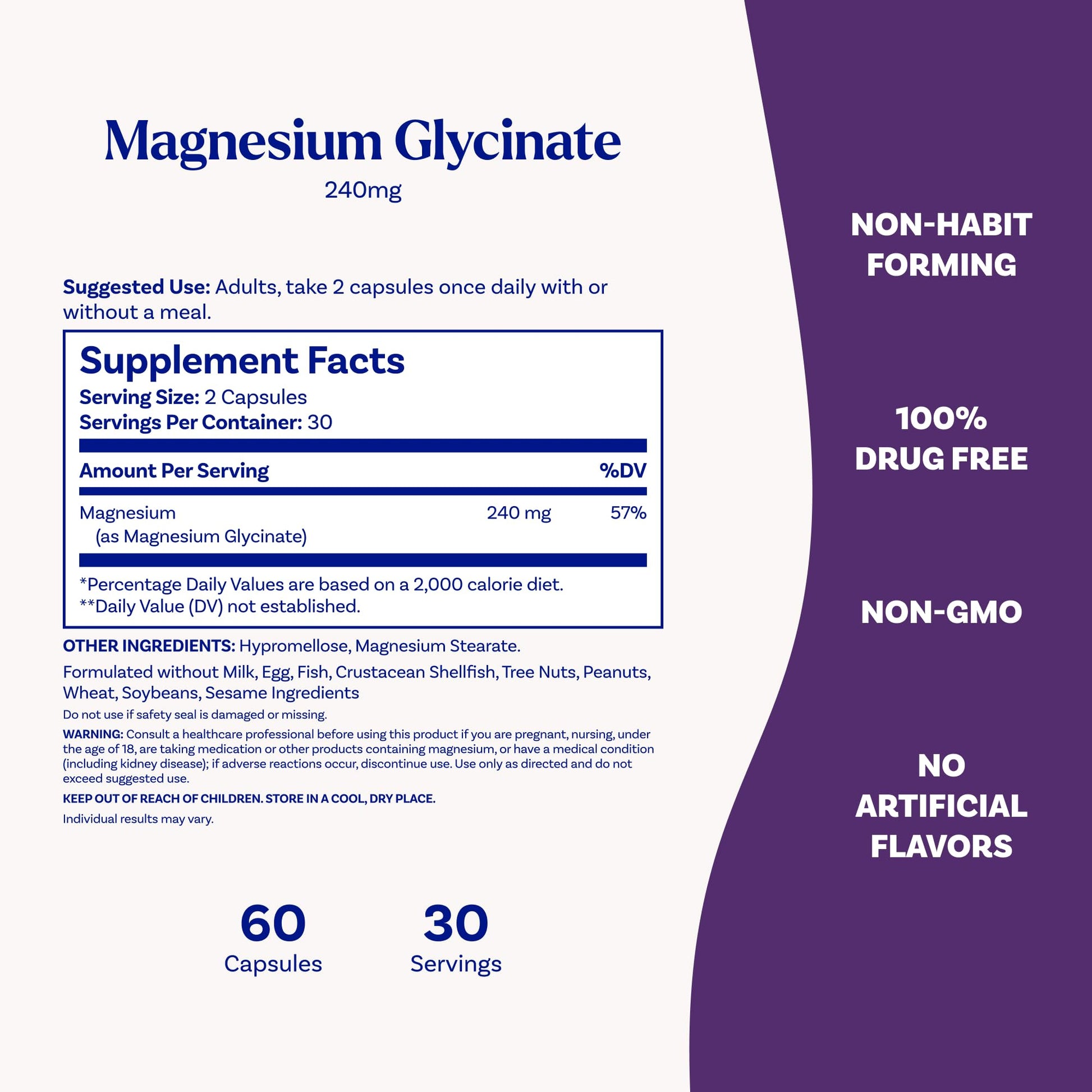 Natrol Magnesium Glycinate Supplements 240 mg - High Absorption - Calm Magnesium Glycinate for Sleep - 60 Capsules, 30 Day Supply - dailyvitalstore