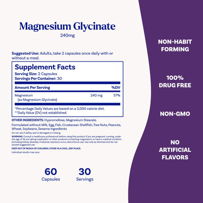 Natrol Magnesium Glycinate Supplements 240 mg - High Absorption - Calm Magnesium Glycinate for Sleep - 60 Capsules, 30 Day Supply - dailyvitalstore