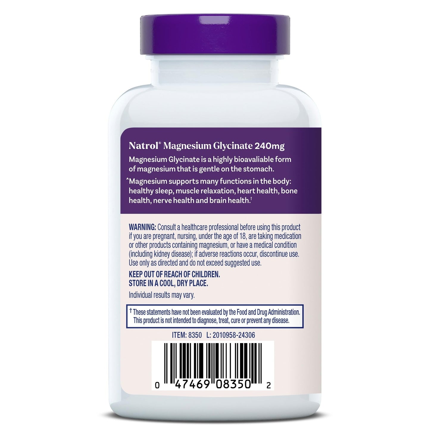 Natrol Magnesium Glycinate Supplements 240 mg - High Absorption - Calm Magnesium Glycinate for Sleep - 60 Capsules, 30 Day Supply - dailyvitalstore