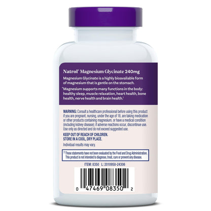 Natrol Magnesium Glycinate Supplements 240 mg - High Absorption - Calm Magnesium Glycinate for Sleep - 60 Capsules, 30 Day Supply - dailyvitalstore