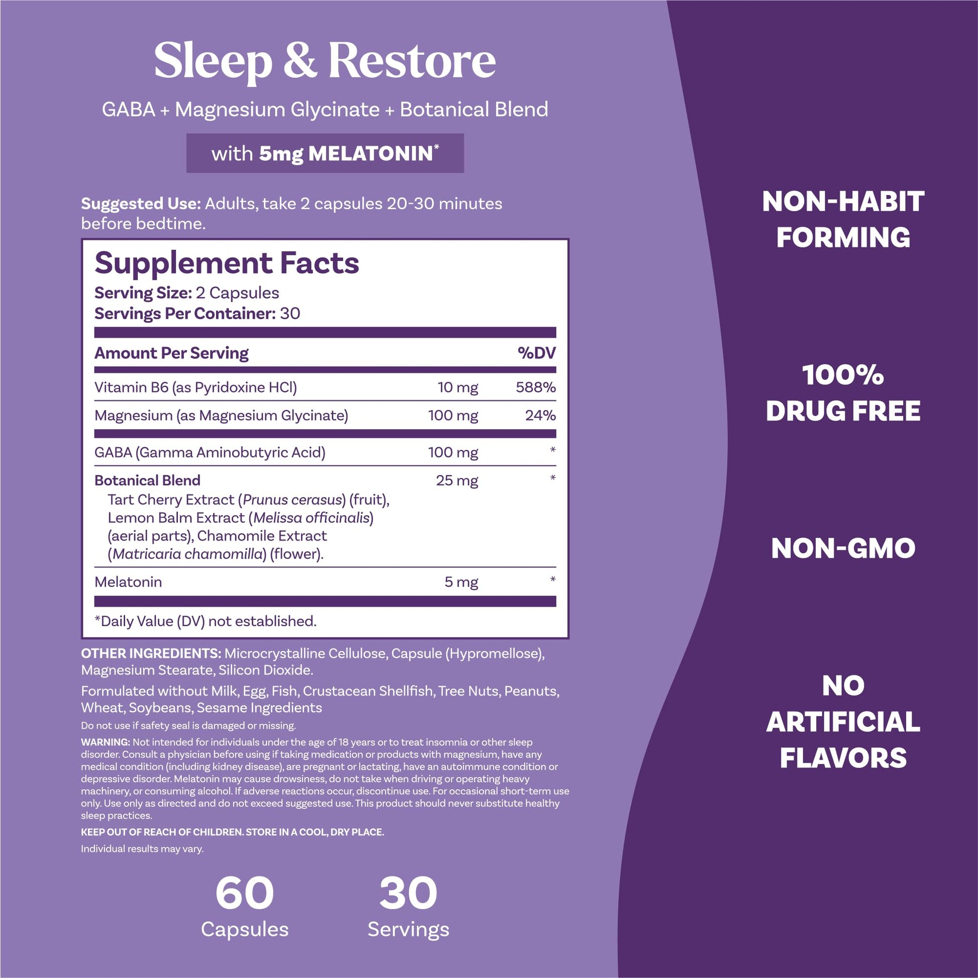Natrol Sleep & Restore Capsules - Calm Magnesium Glycinate, Magnesium Sleep Aid with GABA, Melatonin 5mg, Botanical Blend, 30 Day Supply - dailyvitalstore