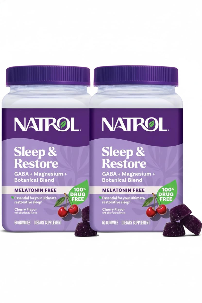 Natrol Sleep & Restore Magnesium Glycinate Blend Gummies, Magnesium for Sleep Aids for Adults, Melatonin-Free, Cherry Flavored, 30 Day Supply, 60 Gummies (Pack of 2) - dailyvitalstore