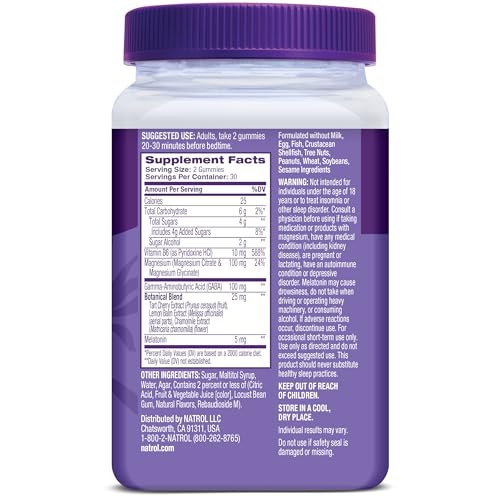 Natrol Sleep + Restore Magnesium Glycinate Blend Gummies with Melatonin 5mg - Calm Magnesium with GABA, Botanical Blend, Cherry Flavor, 60 Gummies - dailyvitalstore