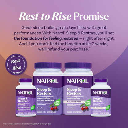 Natrol Sleep + Restore Magnesium Glycinate Blend Gummies with Melatonin 5mg - Calm Magnesium with GABA, Botanical Blend, Cherry Flavor, 60 Gummies - dailyvitalstore