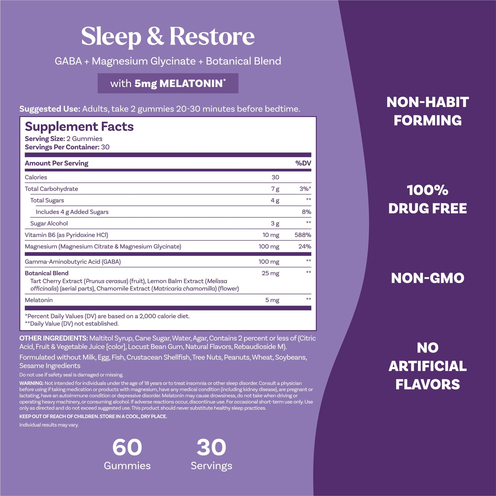 Natrol Sleep + Restore Magnesium Glycinate Blend Gummies with Melatonin 5mg - Calm Magnesium with GABA, Botanical Blend, Cherry Flavor, 60 Gummies - dailyvitalstore