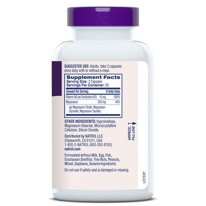 Natrol Triple Magnesium Complex Supplement, Glycinate, Citrate & Taurate 200mg High Absorption, Support Whole Body Wellness, 60 Capsules - dailyvitalstore
