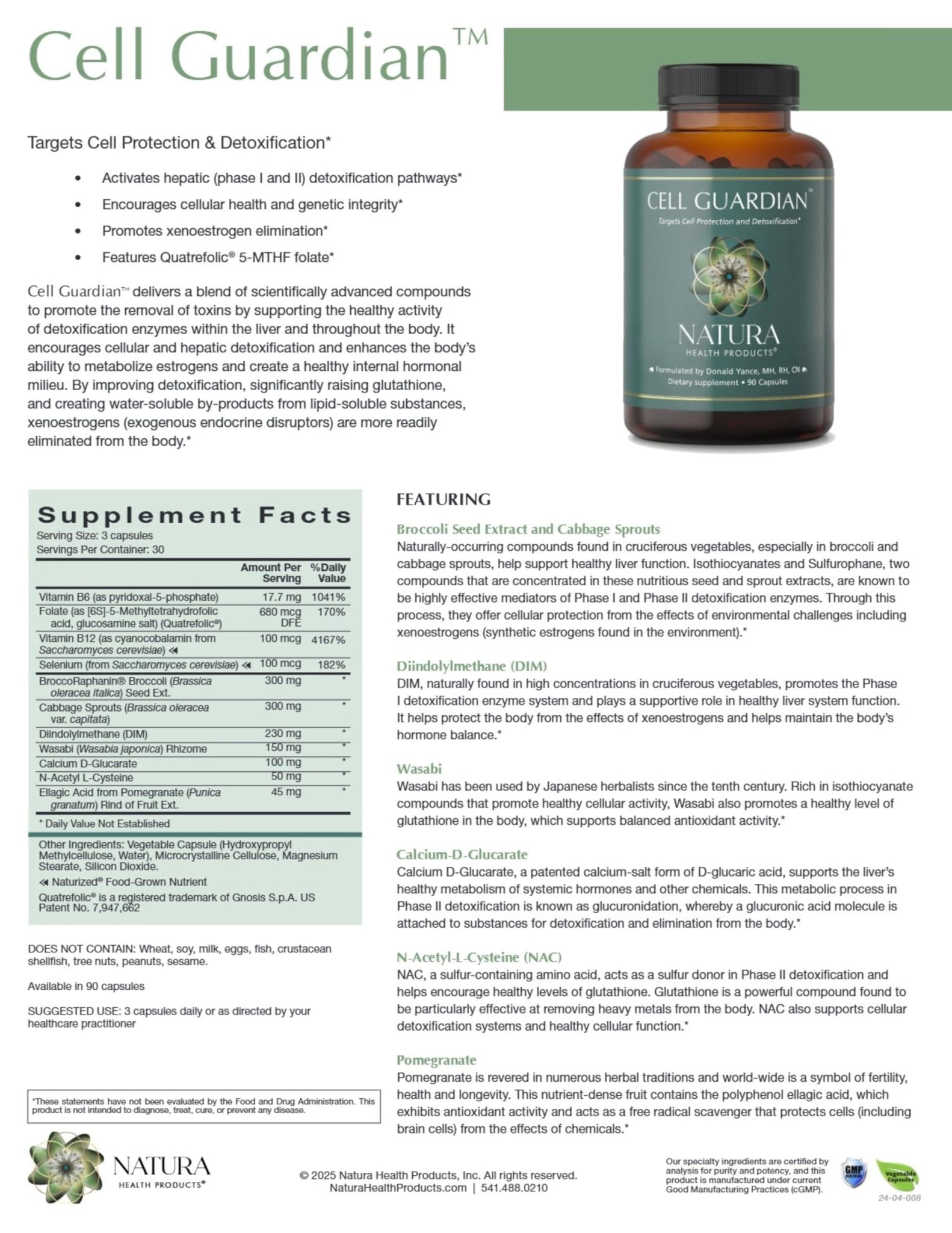 Natura Health Products Cell Guardian Supplement - Targets Cell Protection & Detoxification - Featuring Broccoli Seed Extract, Cabbage Sprouts, Diindolylmethane (DIM), & Wasabi (90 Capsules) - dailyvitalstore