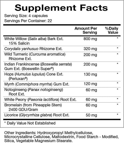Natura Health Products Willow Relief Supplement - Enhances Muscle Relaxation - Featuring White Willow Bark, Turmeric, Boswellin Super Indian Frankincense, Corydalis Rhizome (90 Capsules) - dailyvitalstore