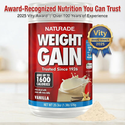 Naturade Weight Gain Nutrition Drink Mix for Healthy Weight Support, Balanced Calories with Protein, Vitamins & Minerals, Vanilla - 20.3 oz - dailyvitalstore