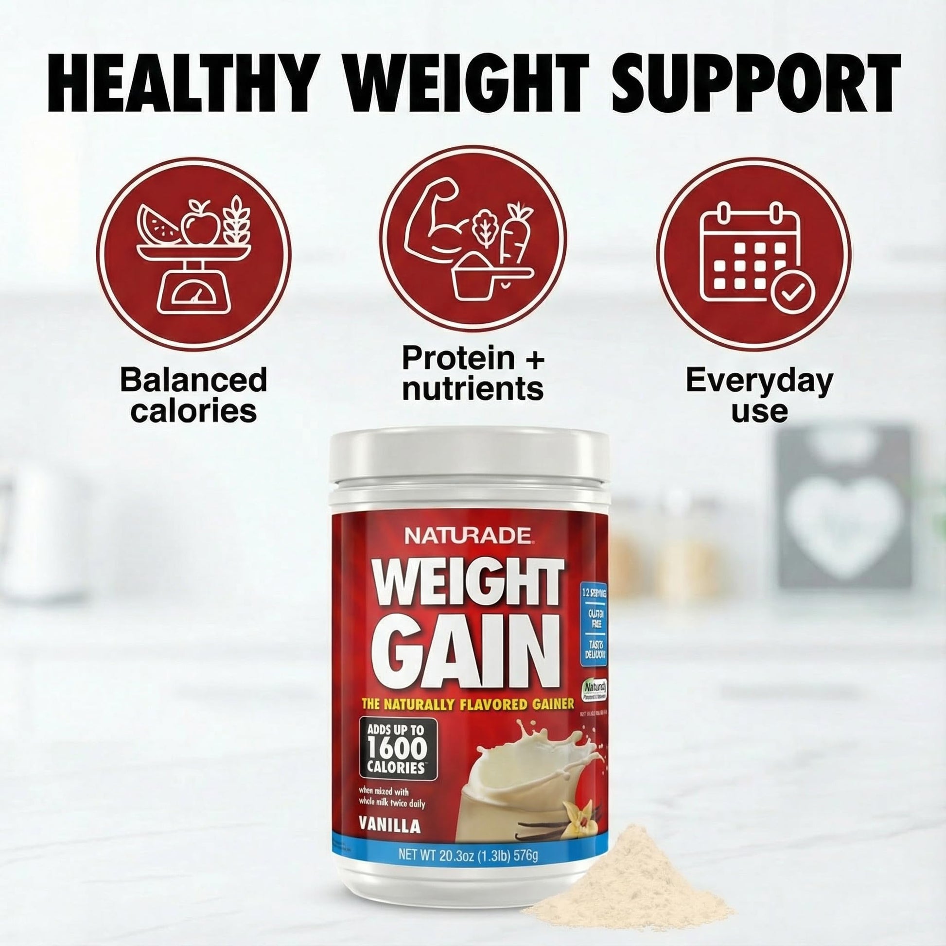 Naturade Weight Gain Nutrition Drink Mix for Healthy Weight Support, Balanced Calories with Protein, Vitamins & Minerals, Vanilla - 20.3 oz - dailyvitalstore