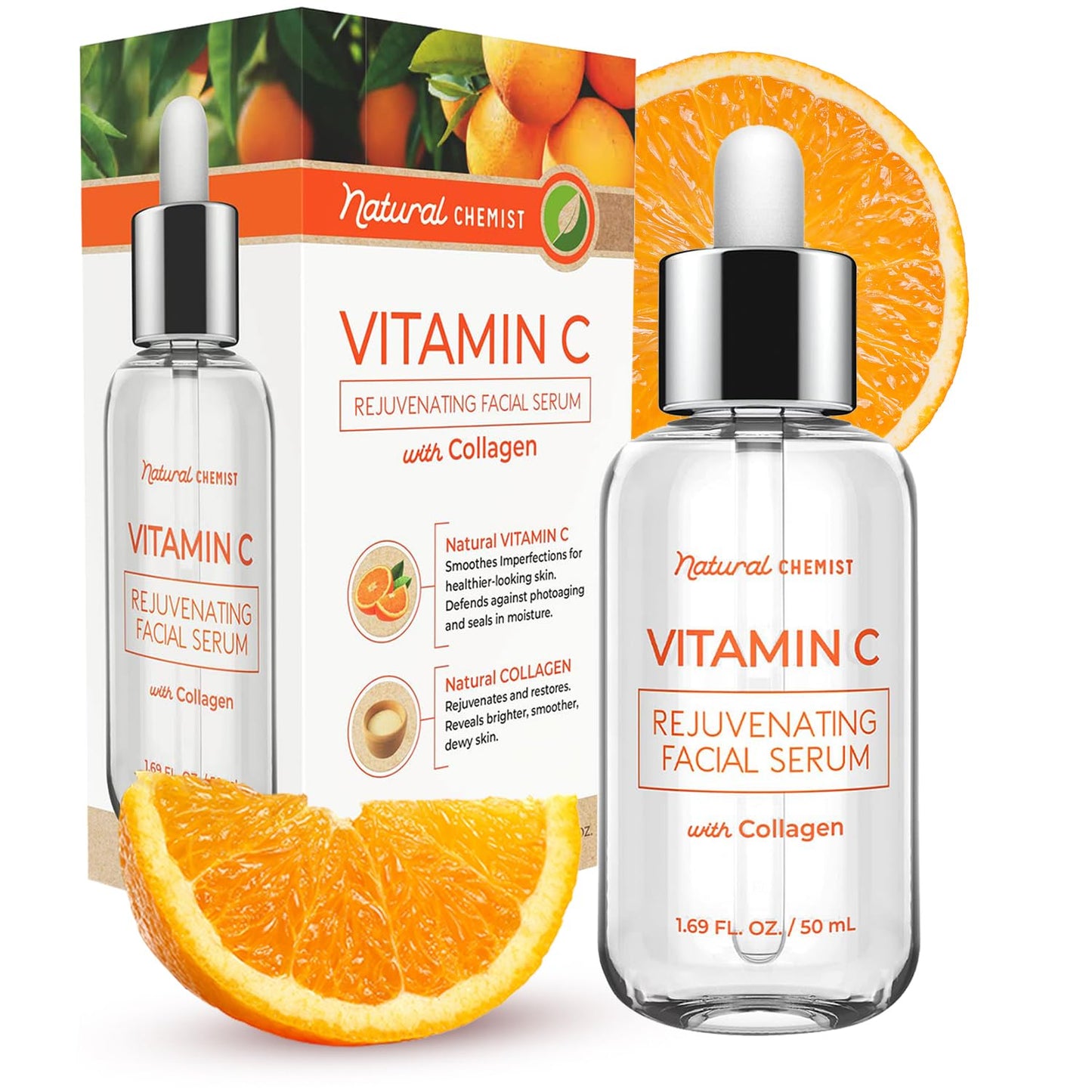 Natural Chemist Vitamin C Serum With Collagen - Dermatologist Tested, Skin Brightening, Anti-Aging, Acne Treatment, Fades Dark Spots, Cruelty Free Korean Skin - dailyvitalstore