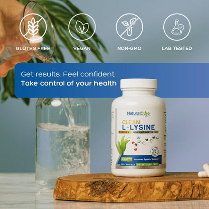 Natural Cure Labs Clean L-Lysine 600mg, 120 Capsules | Vegan, Non-GMO, & Gluten Free - dailyvitalstore