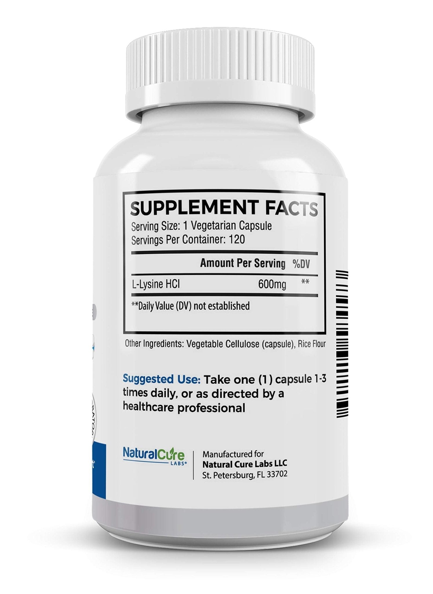 Natural Cure Labs Clean L-Lysine 600mg, 120 Capsules | Vegan, Non-GMO, & Gluten Free - dailyvitalstore