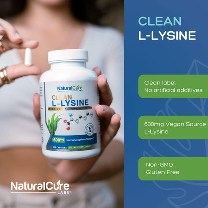 Natural Cure Labs Clean L-Lysine 600mg, 120 Capsules | Vegan, Non-GMO, & Gluten Free - dailyvitalstore