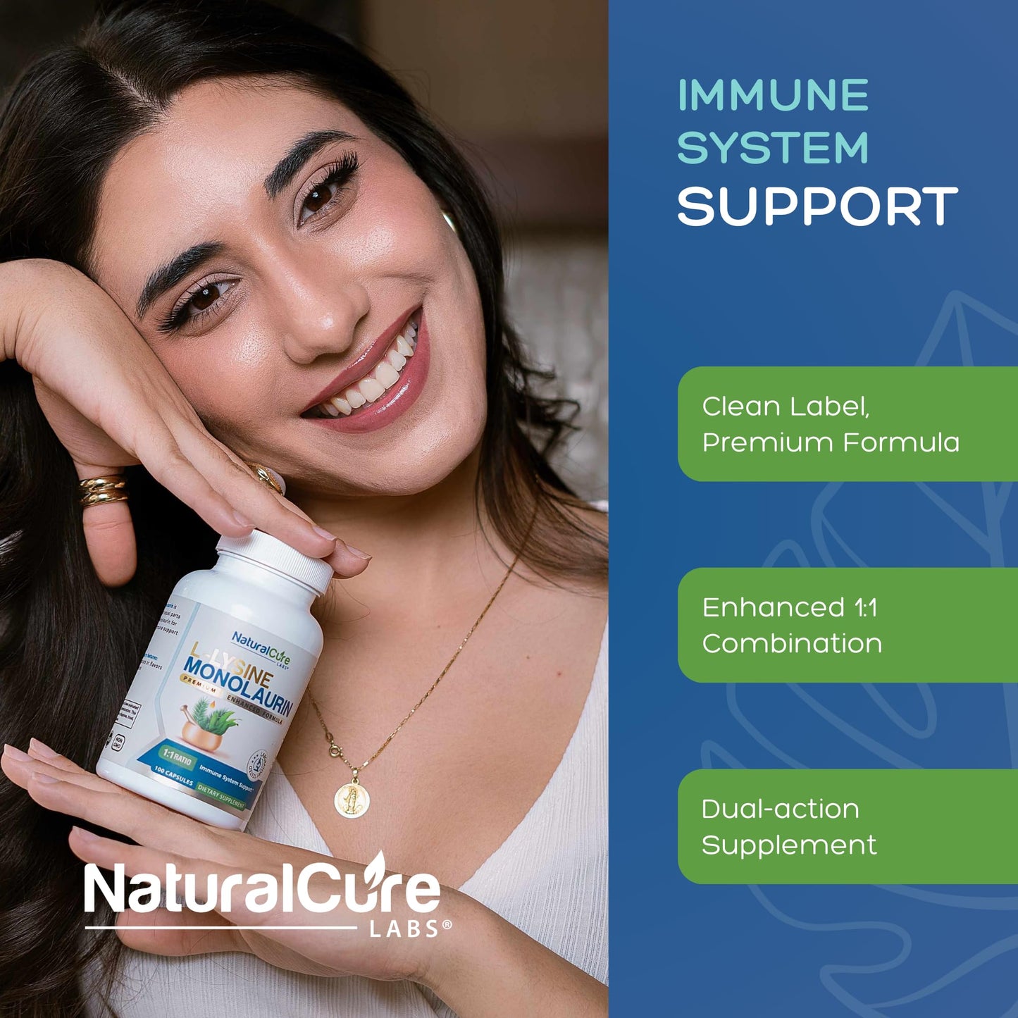 Natural Cure Labs L-Lysine with Monolaurin 600mg 1:1 Ratio, 2 Pack, 200 Capsules - dailyvitalstore